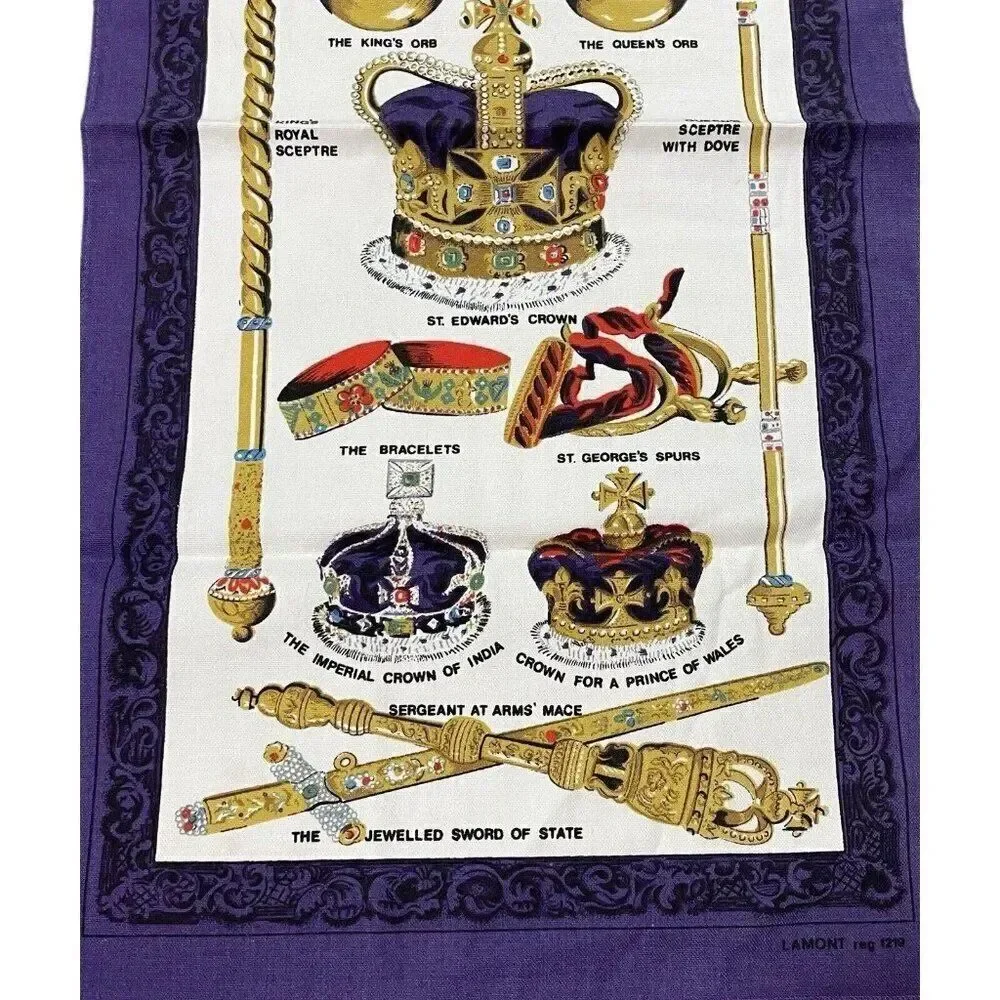 Vintage 1977 Lamont The Queen's Silver Jubilee Purple Cotton Tea Towel 29 x 14